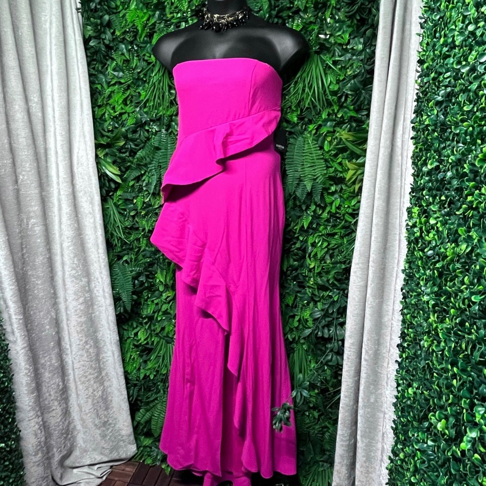 Marina Dress 14 Pink Strapless Ruffle Tiered Evening Gown Formal NWT 4173